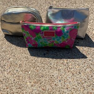 Lilly Pulitzer Pink Floral and Metallic Cosmetic Bags